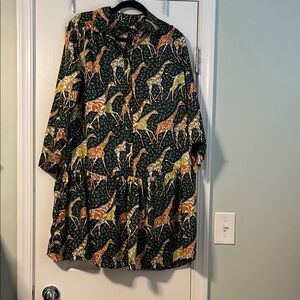 J Crew L Petite Giraffe Print Green Dress